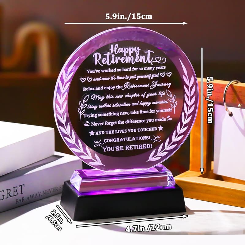 2024 Retirement Gift - LED Crystal Plaque for Him & Her