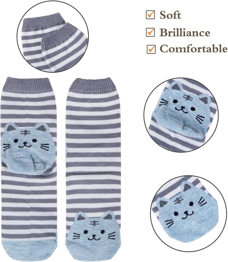 Cute Animal Socks for Women – 5 Pairs, Cotton Crew, Cat & Dog