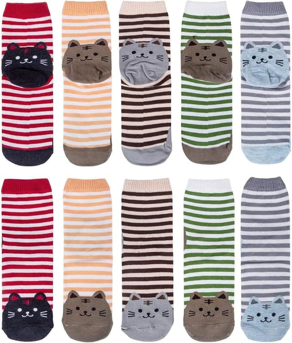 Cute Animal Socks for Women – 5 Pairs, Cotton Crew, Cat & Dog