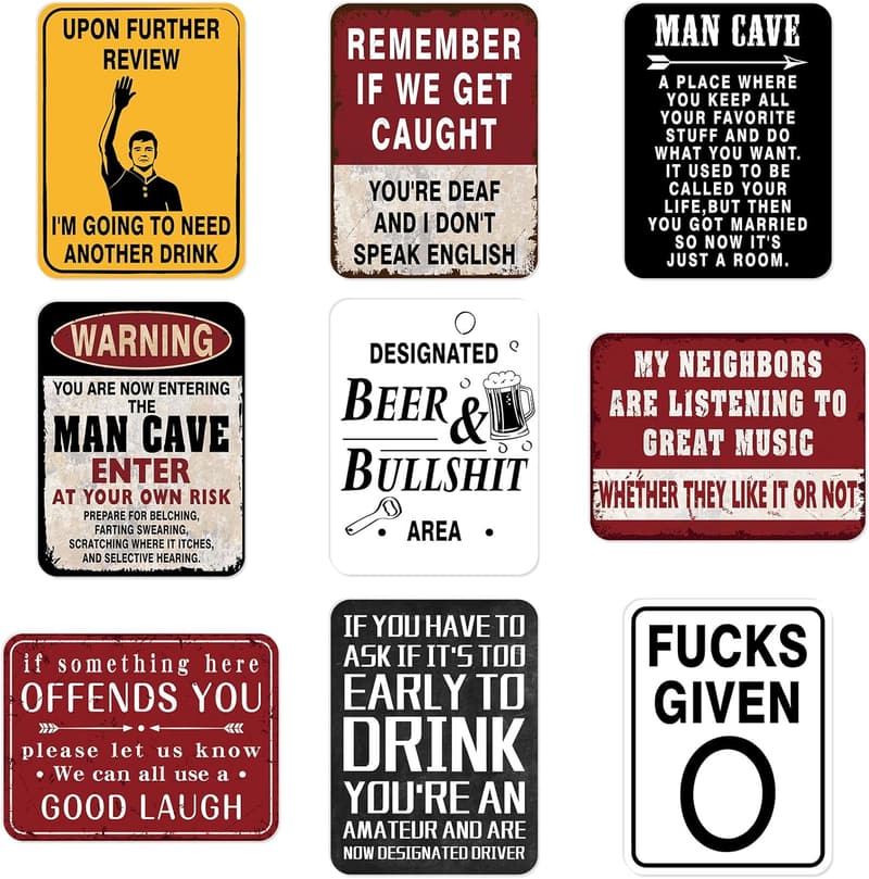 Man Cave Birthday Party Decorations - 9 Vintage Signs & Posters
