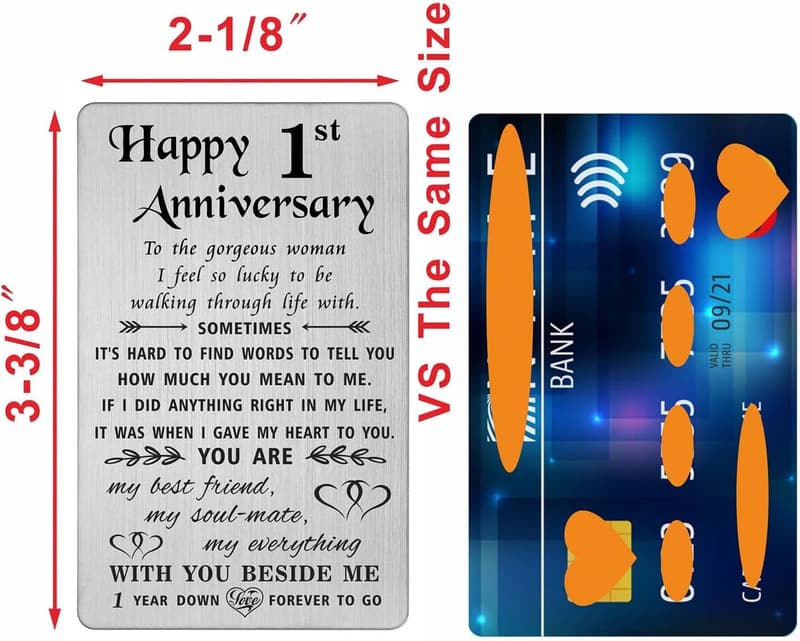 1st Anniversary Engraved Metal Wallet Insert Card for Her