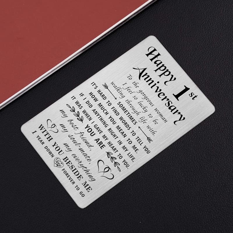 1st Anniversary Engraved Metal Wallet Insert Card for Her