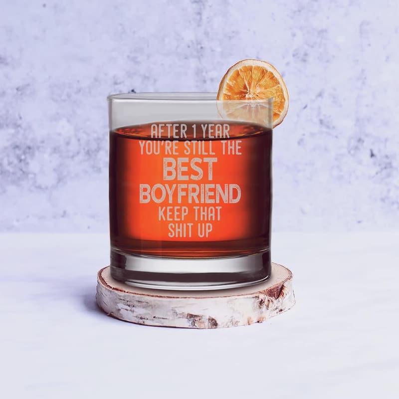 1st Anniversary Funny Whiskey Glass Gift for Boyfriend