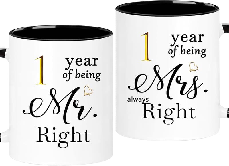 1st Anniversary Couples Coffee Mug Set - 11oz Gifts for Him & Her