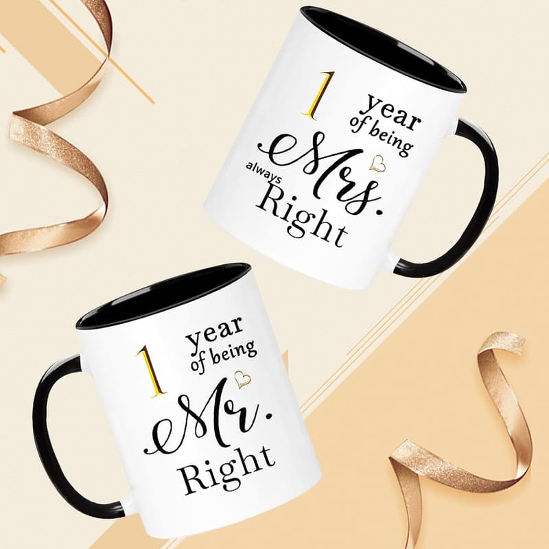 1st Anniversary Couples Coffee Mug Set - 11oz Gifts for Him & Her
