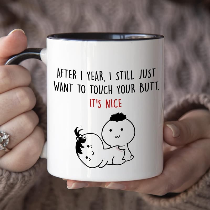 1st Anniversary Coffee Mug for Wife, 11 oz, Black Handle