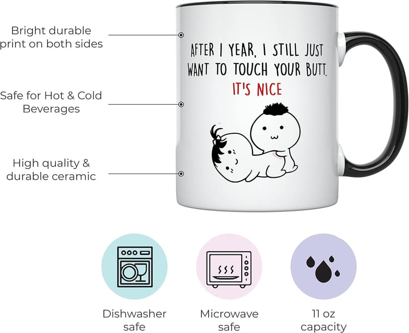 1st Anniversary Coffee Mug for Wife, 11 oz, Black Handle