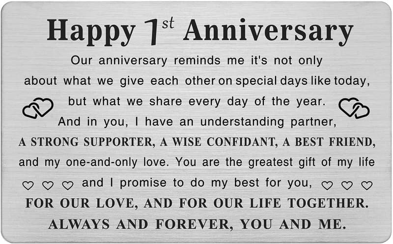 1st Anniversary Engraved Metal Card for Couples