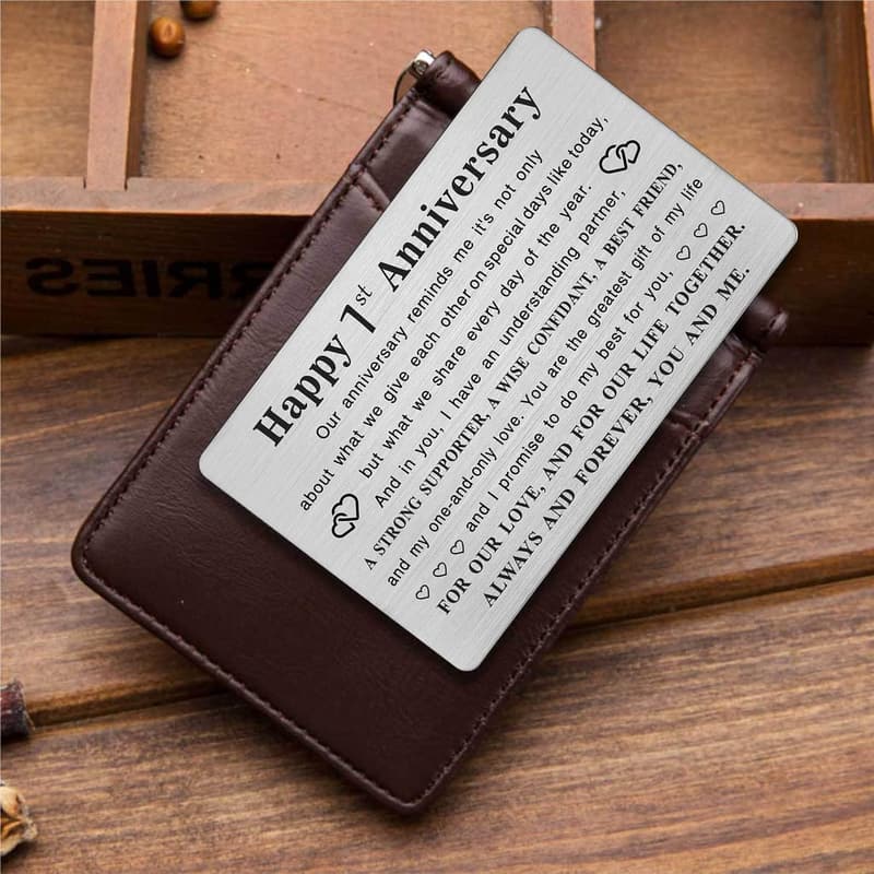 1st Anniversary Engraved Metal Card for Couples