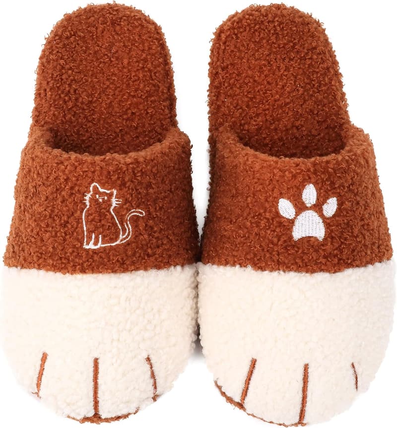 Warm Fluffy Cat Paw Slippers for Women - Anti-Skid Memory Foam