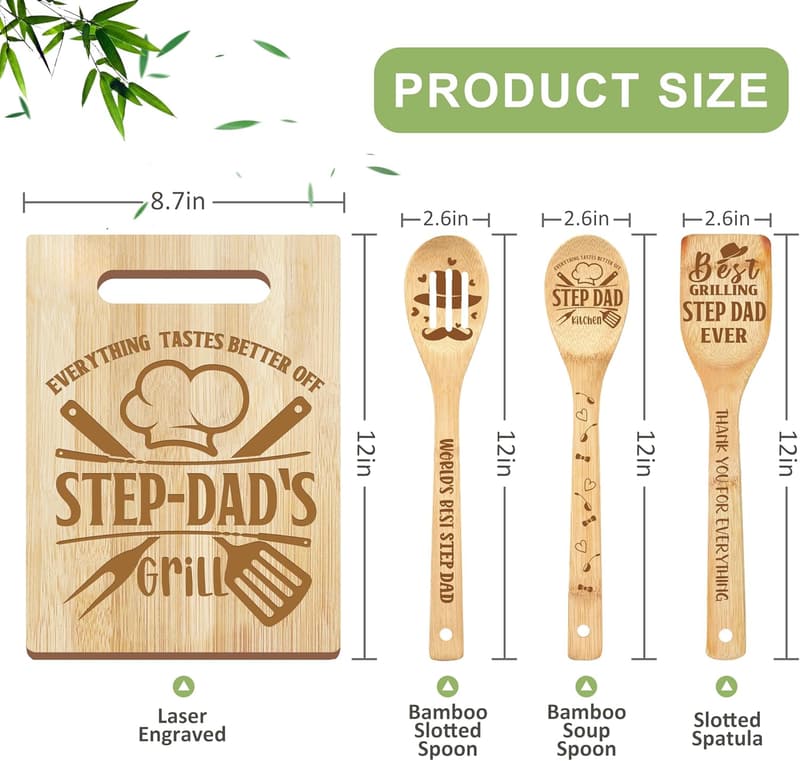 Father's Day Gift: Wooden Cutting Board Set for Step Dad