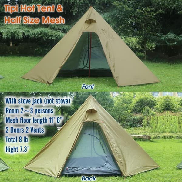 Lightweight 4-Person Tipi Tent with Stove Jack for Camping