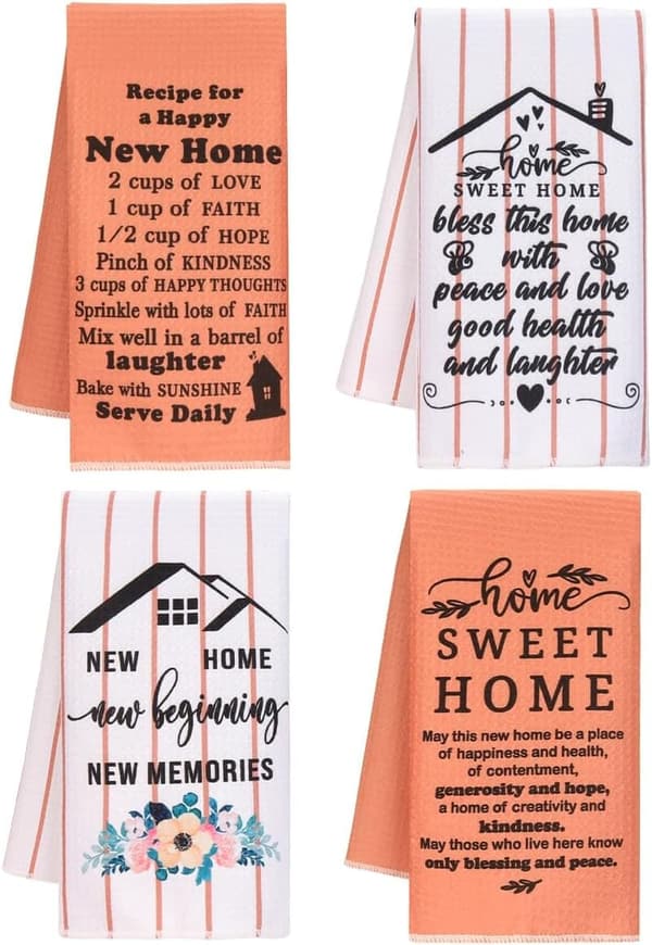 New Home Gift: Set of 4 Kitchen Dish Towels (24x16) for Couples