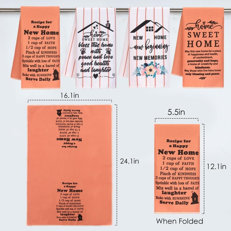 New Home Gift: Set of 4 Kitchen Dish Towels (24x16) for Couples