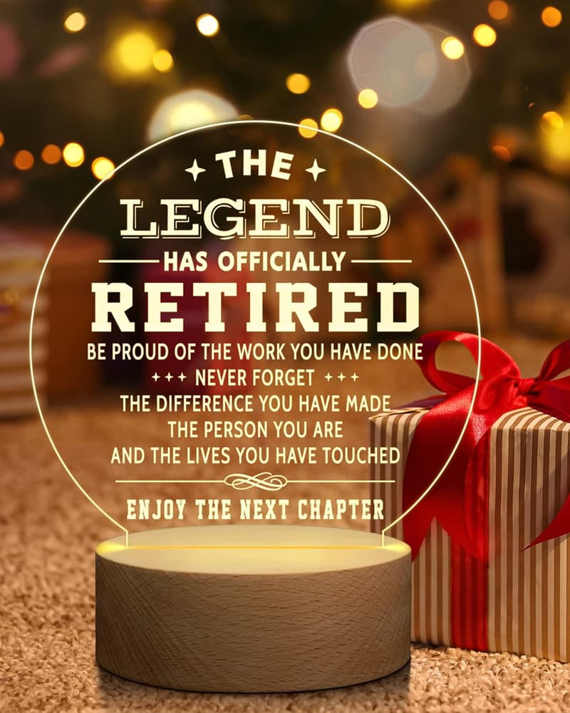 Happy Retirement Engraved Wooden Night Light for Him