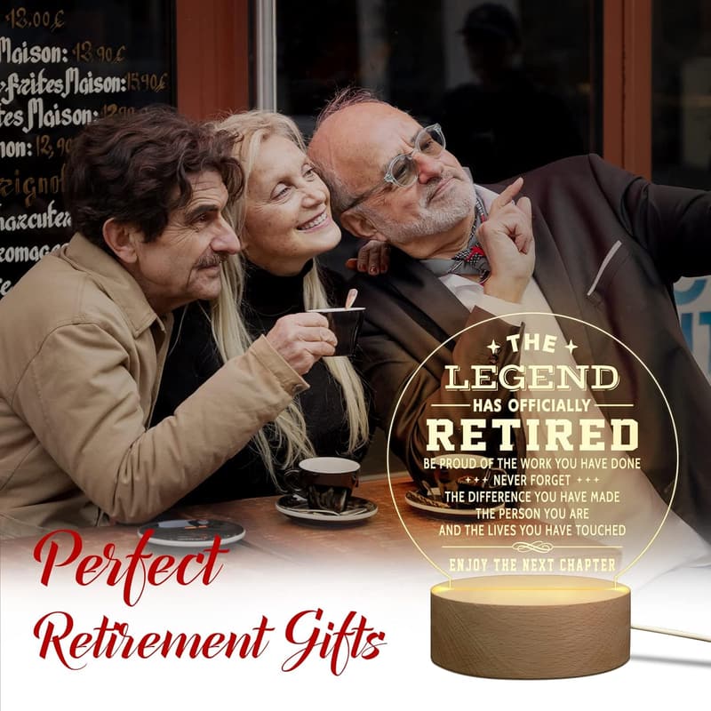 Happy Retirement Engraved Wooden Night Light for Him