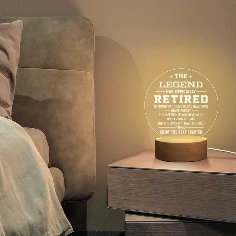 Happy Retirement Engraved Wooden Night Light for Him