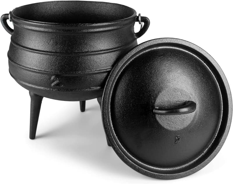 Durable 6-Quart Cast Iron Cauldron for Camping & Slow Cooking