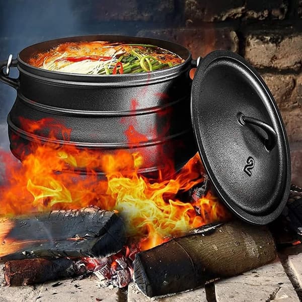 Durable 6-Quart Cast Iron Cauldron for Camping & Slow Cooking
