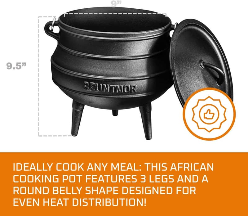 Durable 6-Quart Cast Iron Cauldron for Camping & Slow Cooking