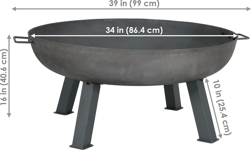 34-Inch Heavy-Duty Cast Iron Outdoor Fire Pit Bowl