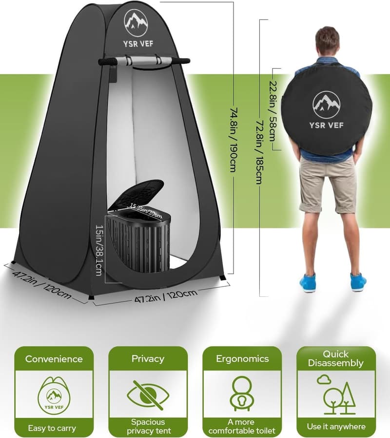 Portable Camping Toilet with Pop-Up Privacy Tent and Gel