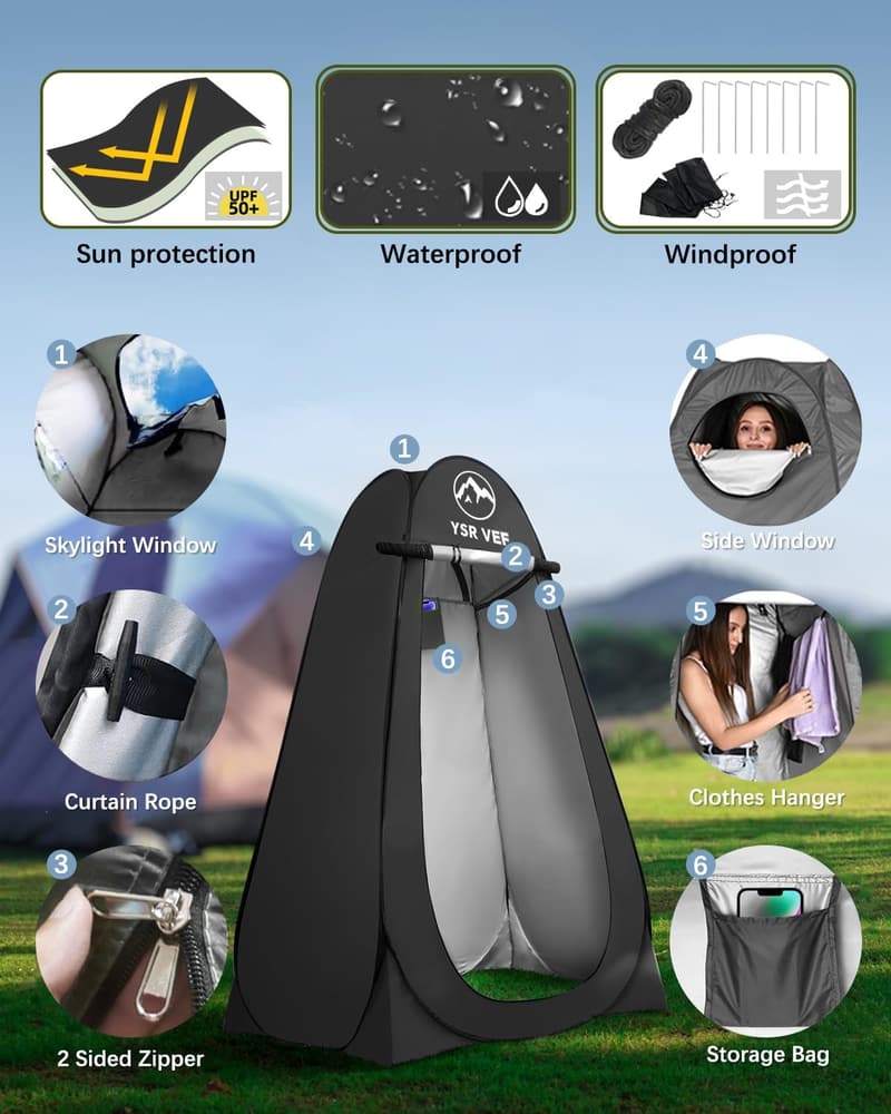 Portable Camping Toilet with Pop-Up Privacy Tent and Gel