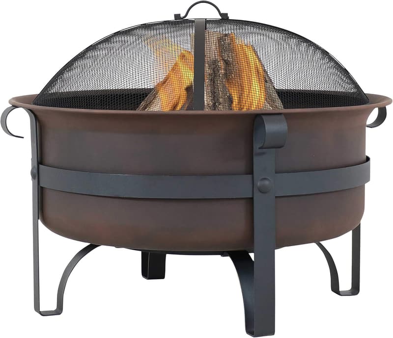 29-Inch Bronze Wood-Burning Outdoor Fire Pit with Poker & Screen