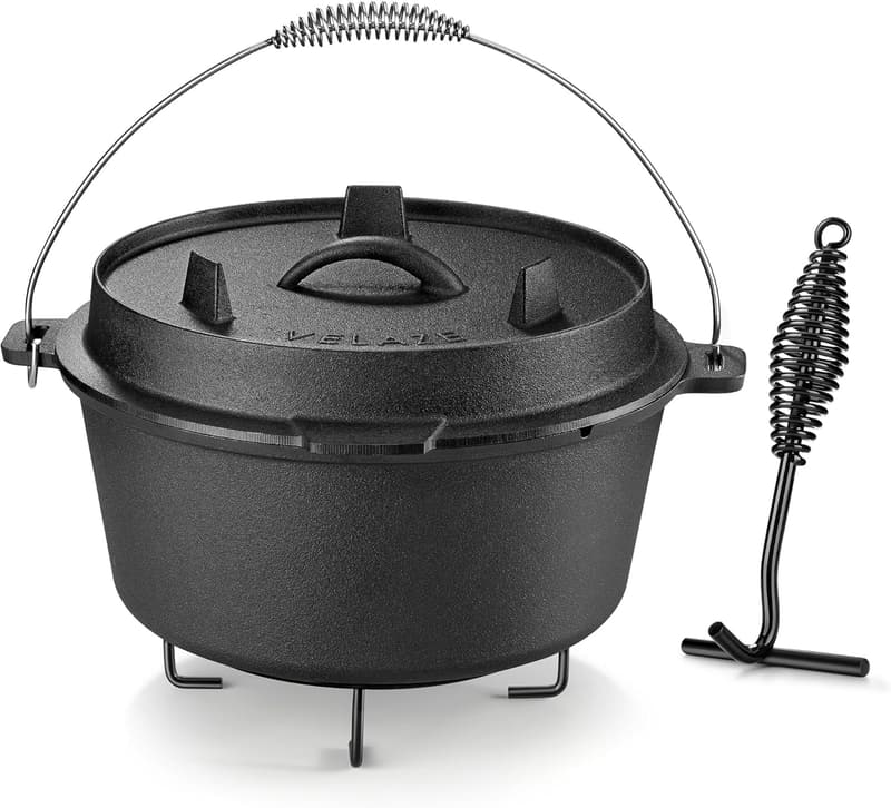 10QT Pre-Seasoned Cast Iron Dutch Oven for Camping
