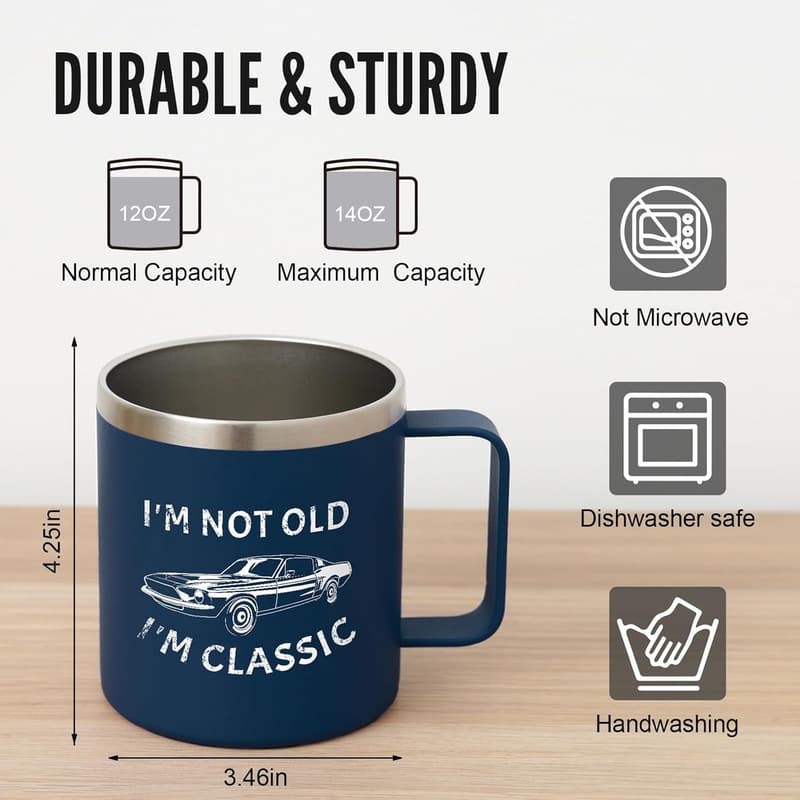Funny Birthday Coffee Mug for Men - Navy Blue (14oz)