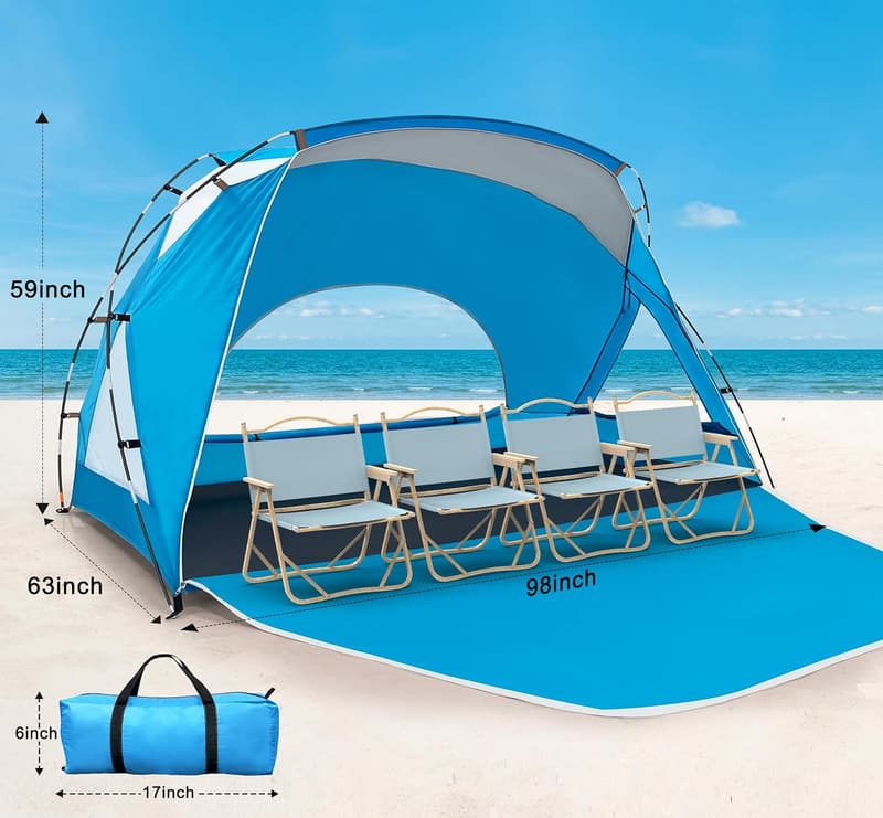 Portable Beach Tent for 6-8 with UPF 50+ UV Protection
