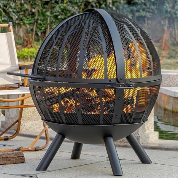 35 Inch Heavy Duty Outdoor Fire Pit with BBQ Grill & Spark Screen
