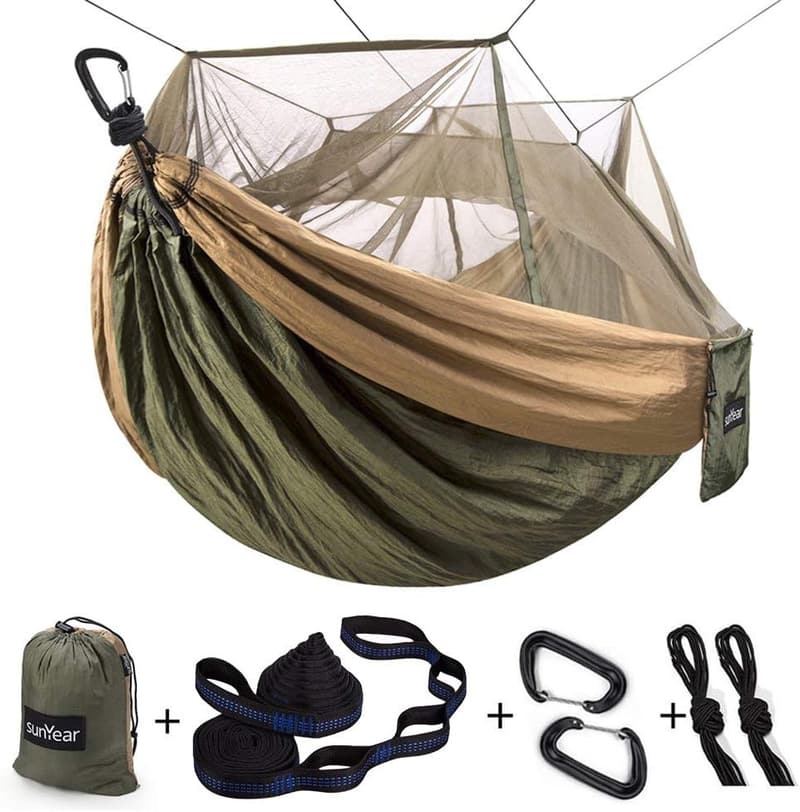 Portable Double Hammock with Net for Camping & Hiking