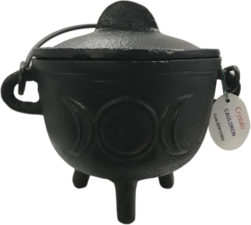 Triple Moon Cast Iron Cauldron with Lid, 4