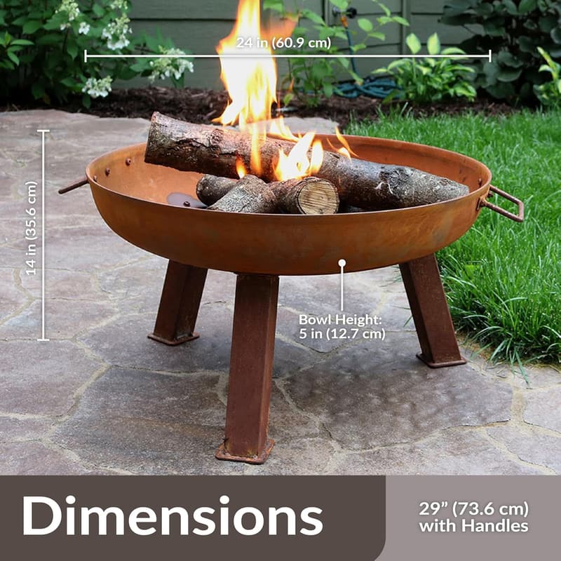 24-Inch Cast Iron Outdoor Fire Pit Bowl with Handles