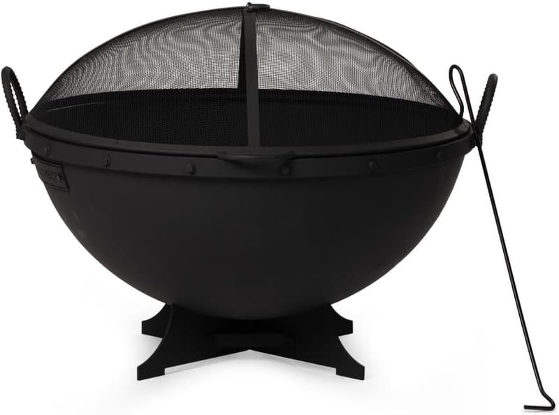 Portable Cast Iron Fire Pit with Screen and Poker, 32in