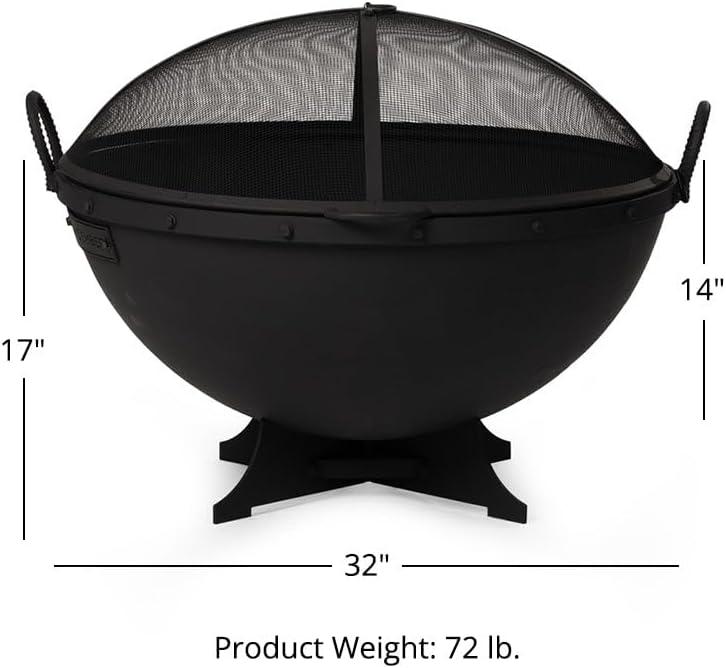 Portable Cast Iron Fire Pit with Screen and Poker, 32in