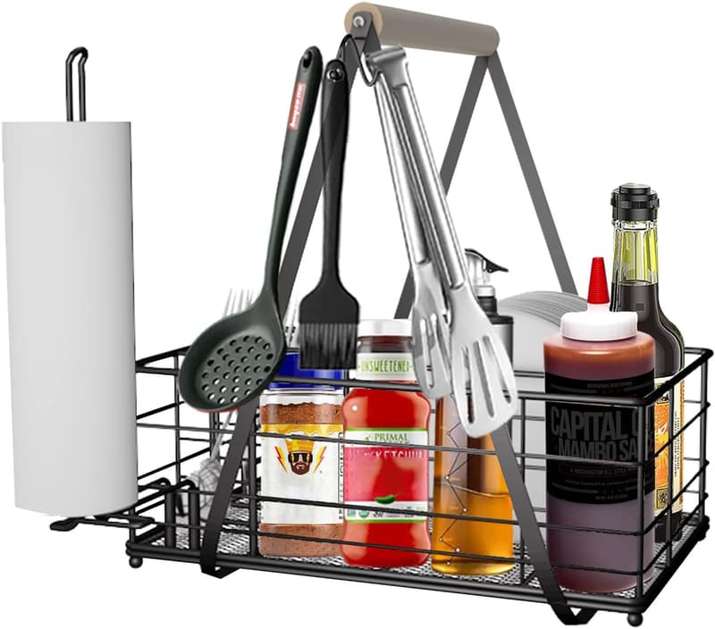 Outdoor BBQ Utensil Caddy with Hooks for Easy Carry