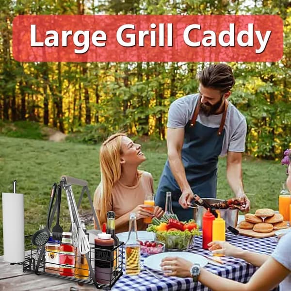Outdoor BBQ Utensil Caddy with Hooks for Easy Carry