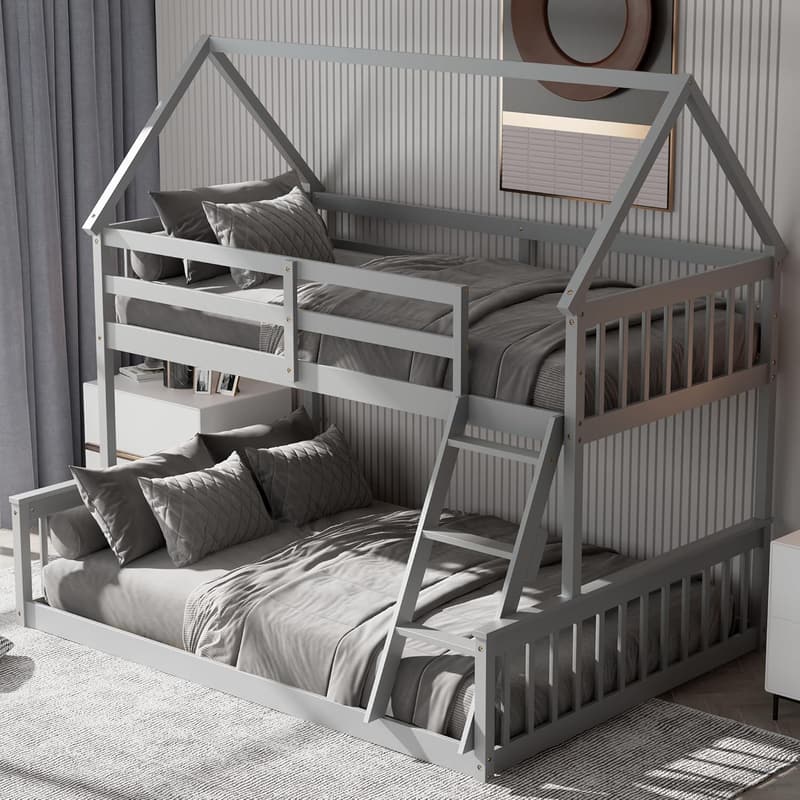Kids' House Bunk Bed Frame, Solid Pine, No Box Spring Needed