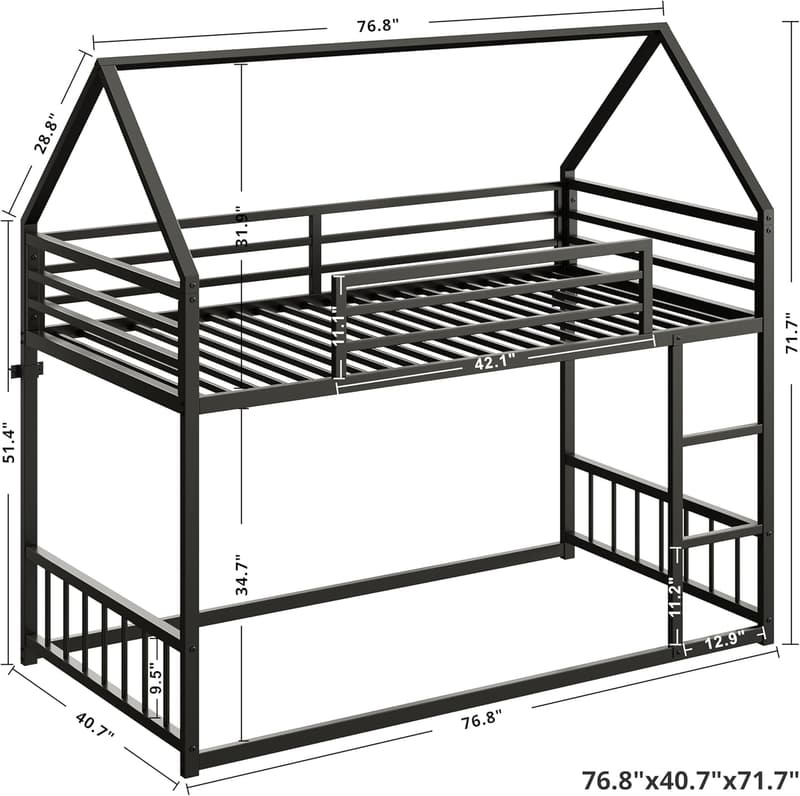 Twin House-Shaped Bunk Bed Frame with Ladder, Black