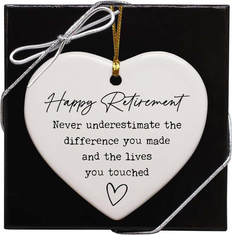 Happy Retirement Ornament Gift for Women, Keepsake Heart Decor