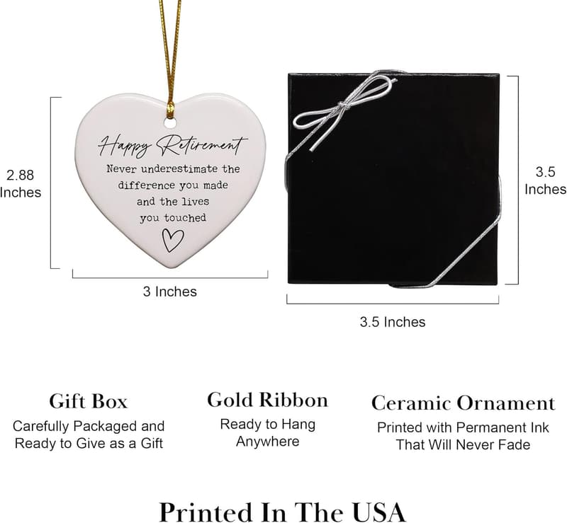 Happy Retirement Ornament Gift for Women, Keepsake Heart Decor