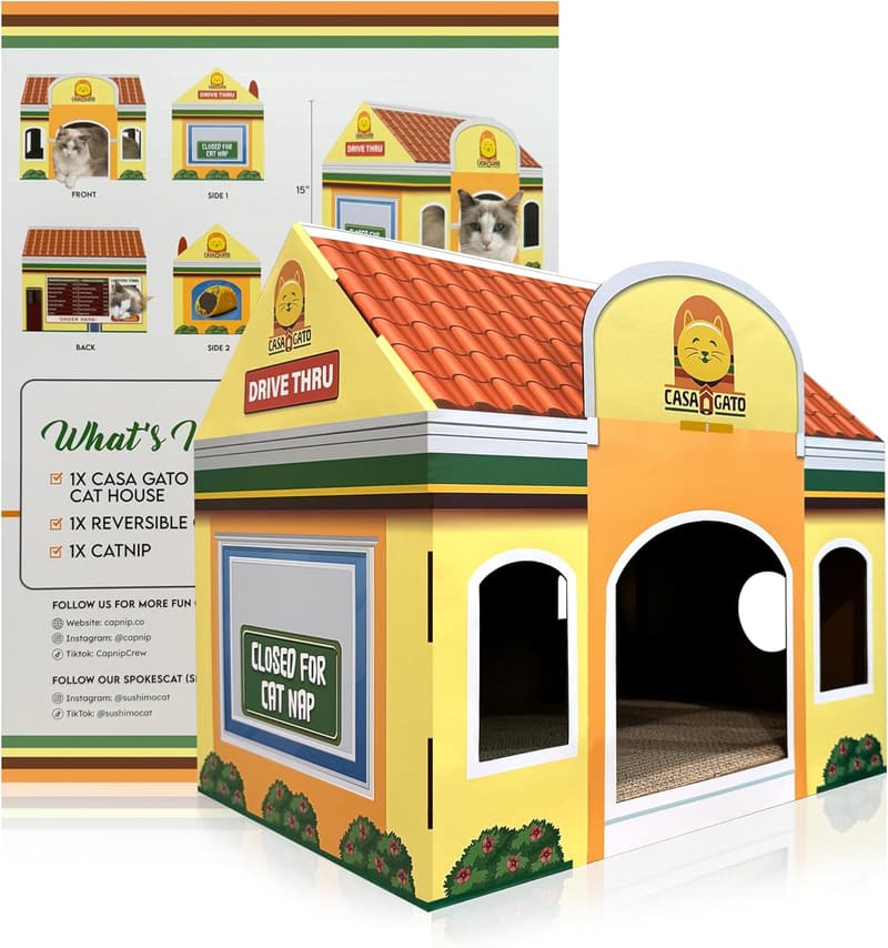 Mexican Fast Food Cat House with Scratcher and Peek Holes