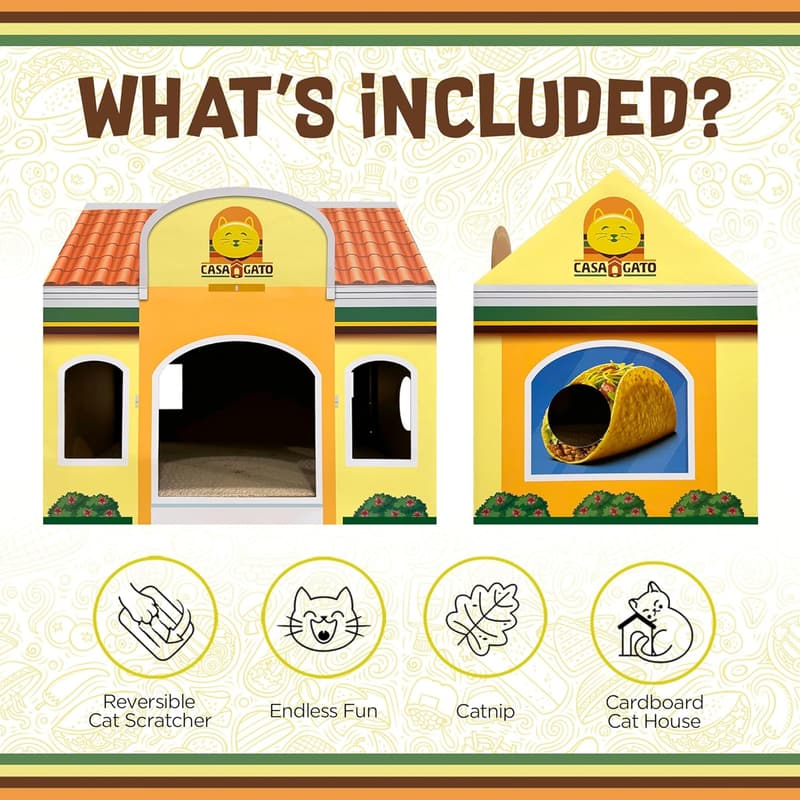 Mexican Fast Food Cat House with Scratcher and Peek Holes