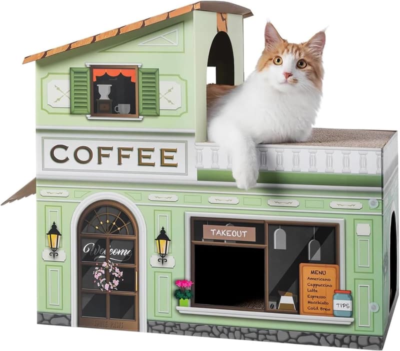 Large Cardboard Cat House with Scratchers for Indoor Cats