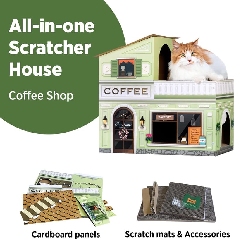 Large Cardboard Cat House with Scratchers for Indoor Cats