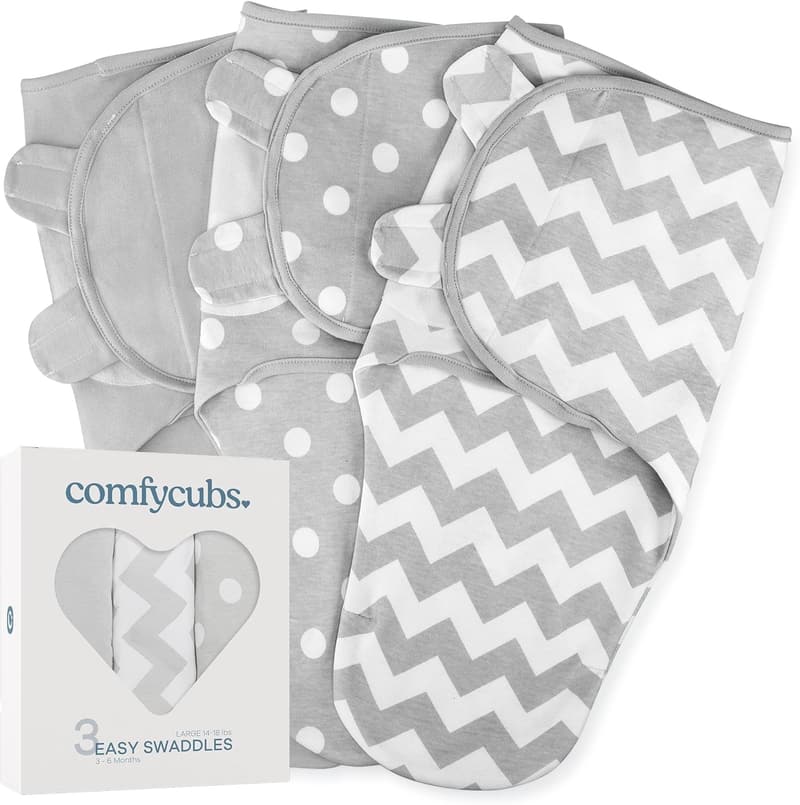 Comfy Cubs Cotton Swaddle Blankets 3-Pack for Infants