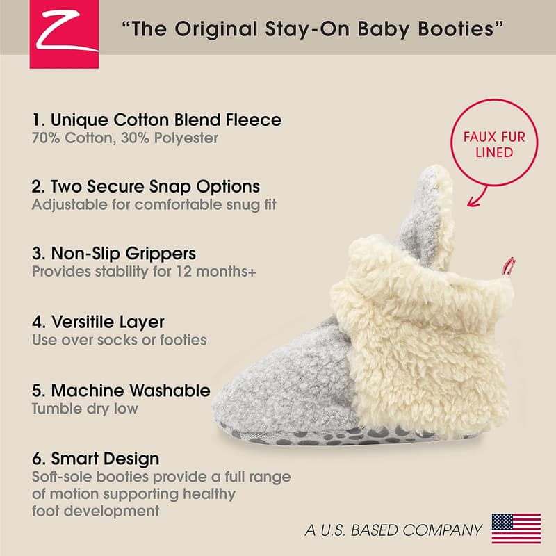 Unisex Fleece Baby Booties with Snap Closure, Newborn to 24 Months