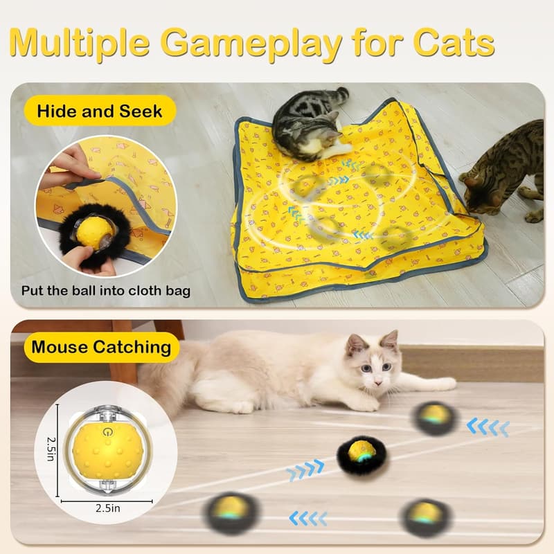 Motion Activated Electric Cat Ball Toy with Chirp and Light